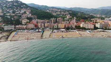 Coastal-city-in-Liguria,-Italy-with-beautiful-beach-and-sea-view