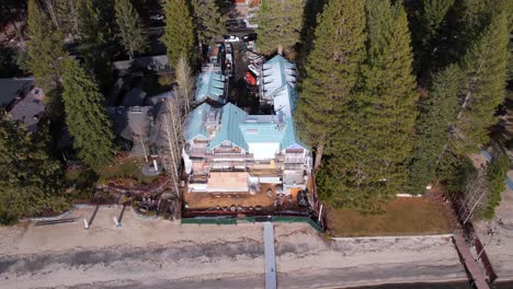 Aerial-View-of-Lakefront-Building-on-Lake-Tahoe-USA-on-Sunny-Winter-Day