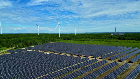 Paldiski-Wind-Park-With-Solar-Panels-In-Estonia--Aerial-Shot