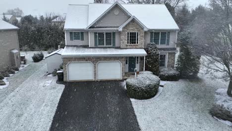 Snowy-american-single-family-house-during-snowfall