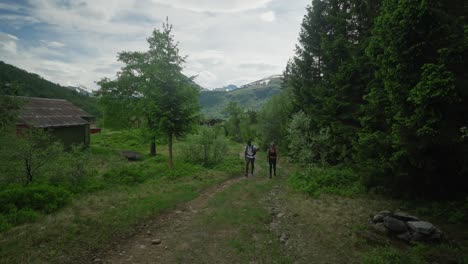 A-couple-hikes-a-lush-trail-in-Norway's-scenic-Hornindalsætra