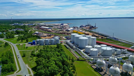 Industrial-Landscape-In-Paldiski,-Estonia---Aerial-Drone-Shot