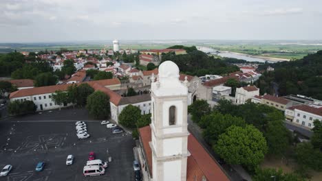 Torre-da-trindade-in-santarém,-portugal-on-a-clear-day,-aerial-view