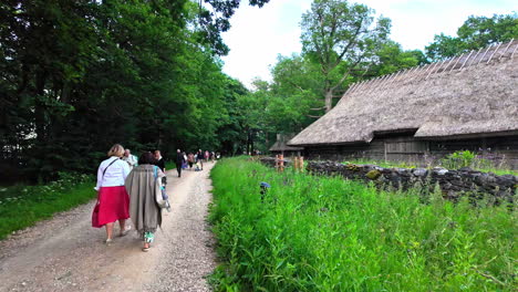 Estonian-Open-Air-Museum-genuine-19th-century-village-walk-in-Tallinn,-Estonia