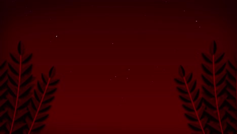 2D-cartoon-leave-branch-stem-animation-sway-in-wind-with-nighttime-starry-skyline-gradient-background-nature-motion-graphics-visual-effect-red