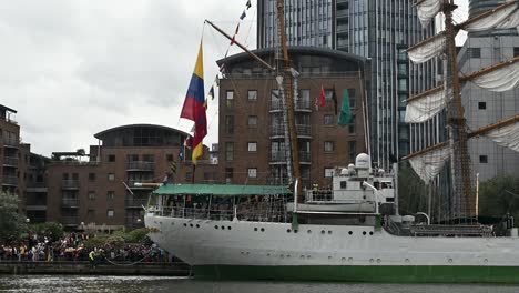 ARC-Gloria-ship-from-Colombia,-Canary-Wharf,-London,-United-Kingdom