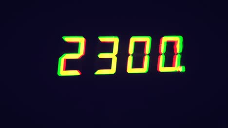 The-number-2300-displayed-in-yellow-LCD-digits-on-a-dark-blue-background,-resembling-a-score-counter-or-a-digital-clock