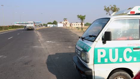 pollution-checking-van-at-national-highway-at-day-video-is-taken-at-jodhpur-rajasthan-india-on-Nov-23-2023