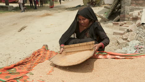 Mujer-Tamizando-Grano-En-La-India-Rural