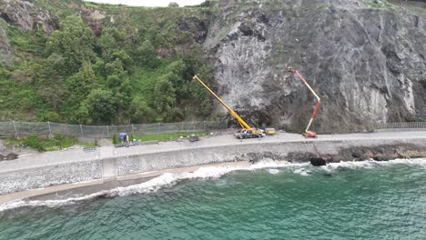 Cliff-repairs-Luarca-Asturias, northern-Spain-drone,aerial