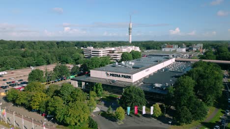 Extensive-Media-Park-industrial-broadcasting-complex-in-Hilversum,-Netherlands