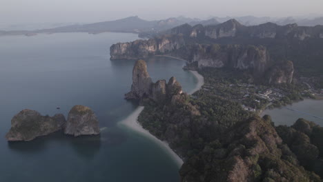 Stunning-aerial-view-of-Railey-Beach-in-Krabi,-Thailand