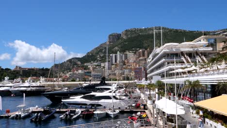 Docking-Yachts-and-boats-at-Yacht-Club-in-Monaco-City-during-sunny-day