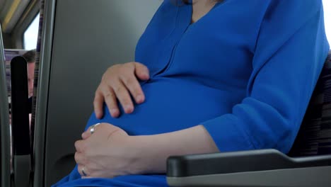 Pregnant-woman-working-on-laptop-on-train