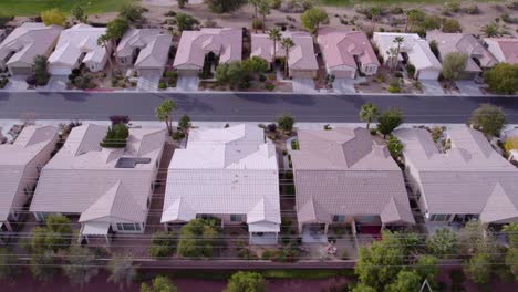 Drone-Shot-of-Typical-American-Residential-Neighborhood,-Model-Homes-and-Street