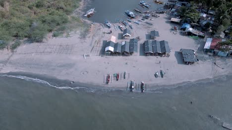 Drop-down-shot-of-a-shore-with-boat