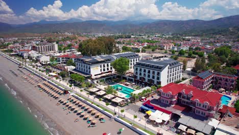 Close-Aerial-Landscape-of-Sundia-Exclusive-by-Liberty,-Hotel-in-Fethiye,-Turkey