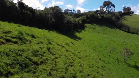 Ladera-Soleada-De-La-Provincia-Groenlandesa-De-Pichincha,-Ecuador,-Drone-Con-Un-Cielo-Nublado,-Espacio-Para-Copiar