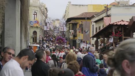 People-Assembled-to-Witness-the-Traditional-Romería-de-La-Orotava-Festival-in-La-Orotava,-Tenerife,-Spain---Static-Shot