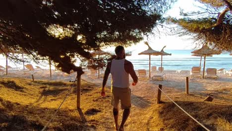 Caminando-Al-Amanecer-En-La-Playa-De-Muro-En-Mallorca