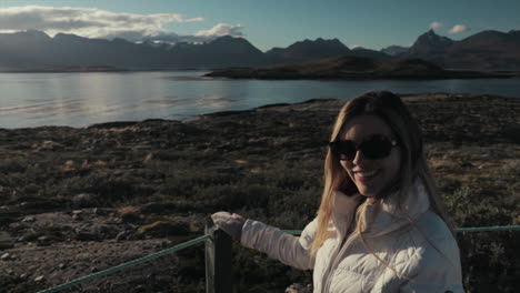 Smiling-tourist-woman-in-bridges-Islands