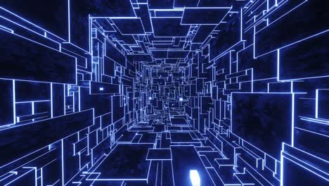 Flying-through-a-glowing-blue-maze.-Infinitely-looped-animation