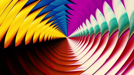 Abstract-blurred-iridescent-light-beams-spinning-behind-the-rippled-whirl.-Motion.-Rotating-multicolored-tornado,-seamless-loop