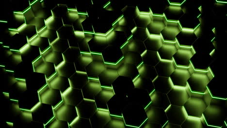 Neon-hexagons-move-in-waves-on-in-dark.-Design.-Hexagons-moving-in-waves-with-fluorescent-illumination-in-dark.-Neon-black-hexagons-move-in-waves-in-background-animation.