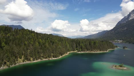 Eibsee-Bayern-Germany-aerial-view-of-unreal-colours-of-the-lake-in-the-mountains