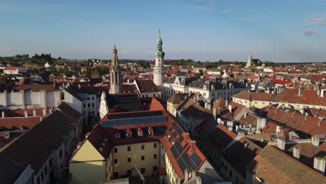 Flying-over-the-town-with-drone