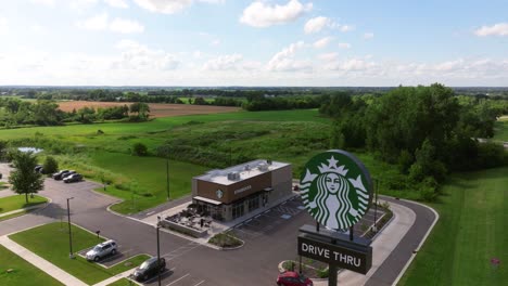 Car-Arrives-at-Starbucks-Drive-Thru-for-Coffee-on-Typical-Summer-Day