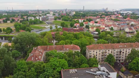 Panoramic-view-of-Klaipeda-city,-aerial