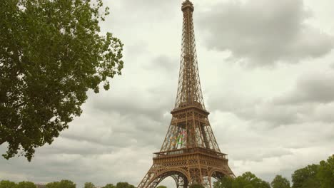 Tilt-shot-Eiffel-tower-decorated-with-the-Olympic-rings-for-the-Olympic-Games-taking-place-in-the-french-capital