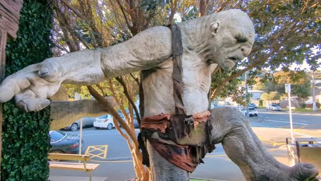 Close-up-of-Lord-of-the-Rings-troll-at-Weta-Cave-and-Workshop-in-suburb-of-Miramar-in-Wellington,-New-Zealand-Aotearoa