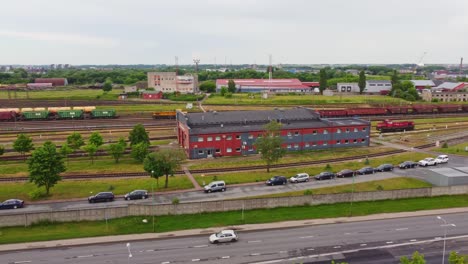 Train-Yard-and-Industrial-Buildings-in-drone-footage