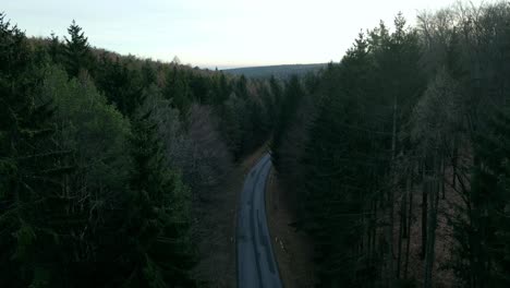 Flying-with-drone-over-the-forest-road