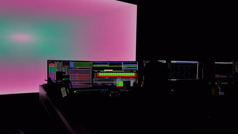 Las-Vegas-USA,-Control-Room-of-Sphere-Before-Show,-Computer-Screens-With-Video-Software