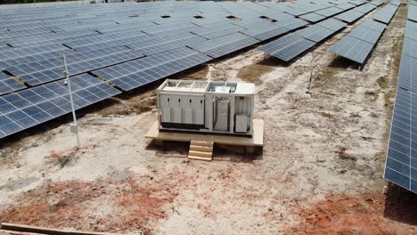 Industrial-medium-voltage-inverter-station-container-at-solar-PV-farm-in-Jambur,-Gambia