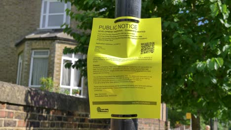 Notice-for-housing-development-proposal-on-street-post-in-Ealing-London-United-Kingdom-June-2024