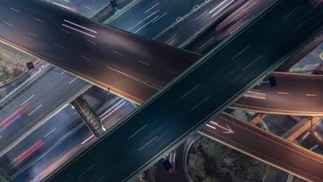 Hyper-Lapse-Overhead-Shot-Of-City-Traffic-Highway-Bridge,-Avenues-At-Night,-Mexico-City