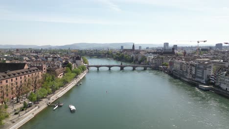 Suspended-Unique-Basel-Bridge-Over-Water-Canal,-Switzerland