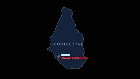 Blue-stylized-Montserrat-map-with-Plymouth-capital-city-and-geographic-coordinates-on-black-background