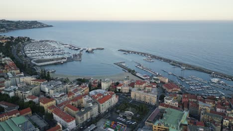 Sanremo-sea-view-old-port-aerial-footage-of-italy-coastline