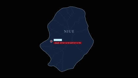 Blue-stylized-Niue-map-with-Alofi-capital-city-and-geographic-coordinates-on-black-background