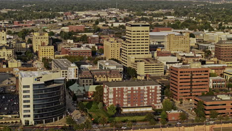 Evansville-Indiana-Aerial-v6-zoomed-tracking-flyover-along-the-river-capturing-waterfront-town-center-with-a-mix-of-historic-and-modern-buildings---Shot-with-Mavic-3-Pro-Cine---September-2023