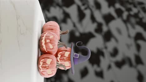 Halloween-Pumpkins-with-Witch-Hat-Casting-Shadows-on-black-background-vertical