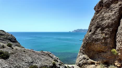 A-breathtaking-view-of-the-Black-Sea-from-high-cliffs-in-Sudak,-Crimea