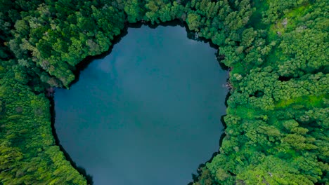 Top-angle-drone-shot-of-a-small-lake-in-São-Miguel-Island,-Portugal