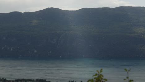 Lake-Bourget-in-Savoie,-eastern-France-panoramic-landscape,-mountain