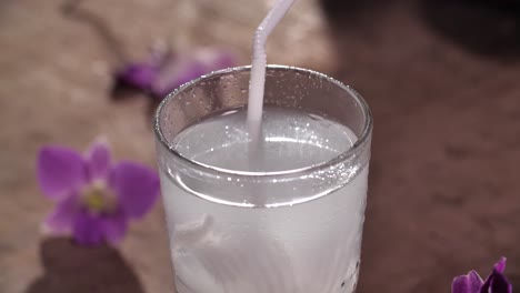 Fresh-Coconut-Juice-with-Pulp,-Close-Up